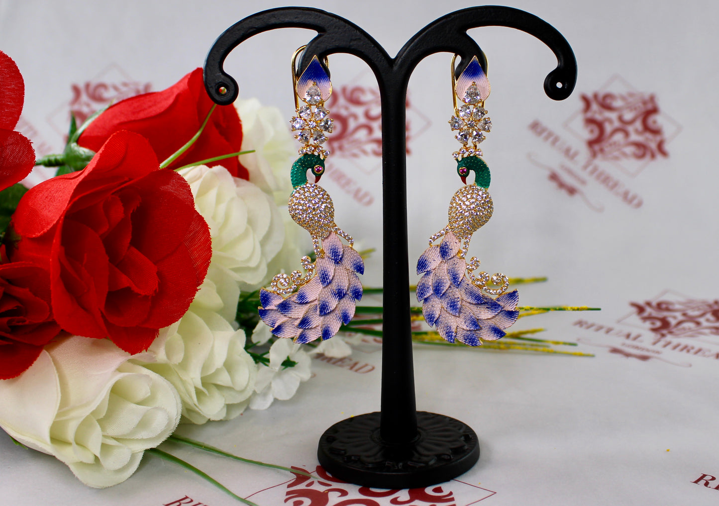 Gold Enamle Peacock Earrings
