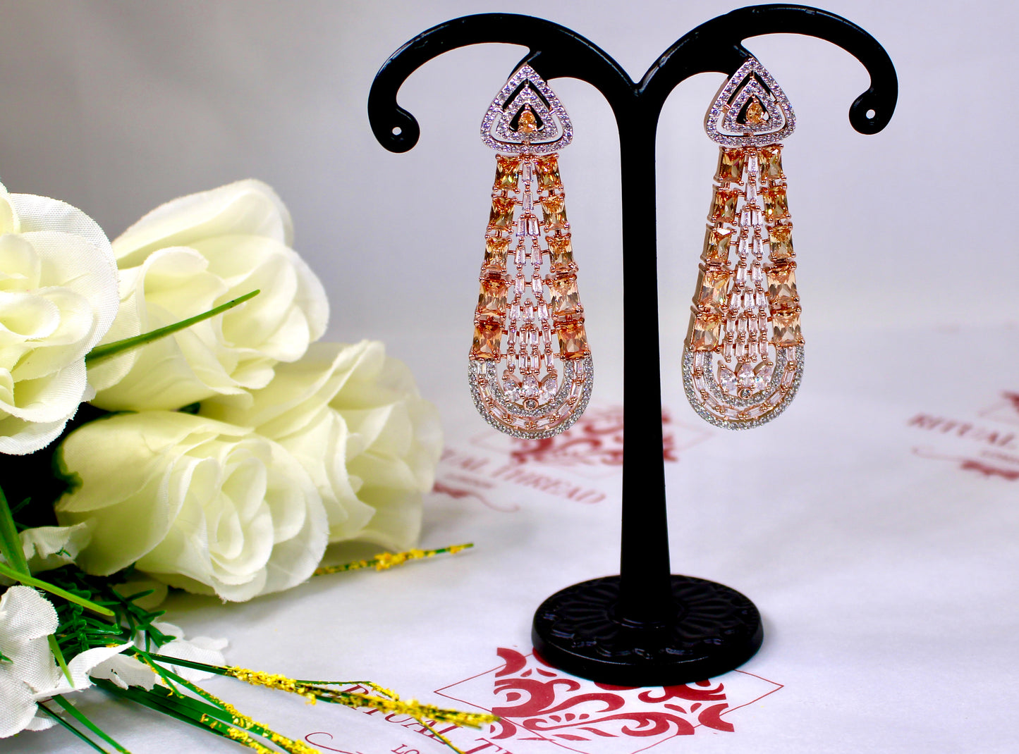 Flora Drop American Diamond Earrings