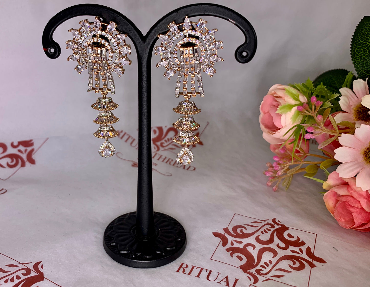 Rose Gold Crystal Bead Drop Earrings
