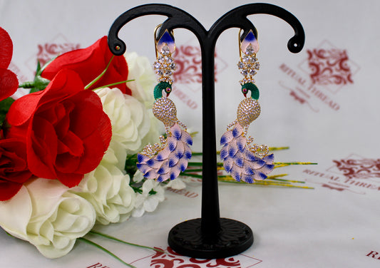 Gold Enamle Peacock Earrings