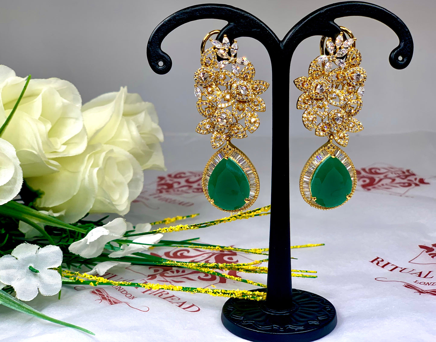 Oynx Gold Finish Stones Earrings