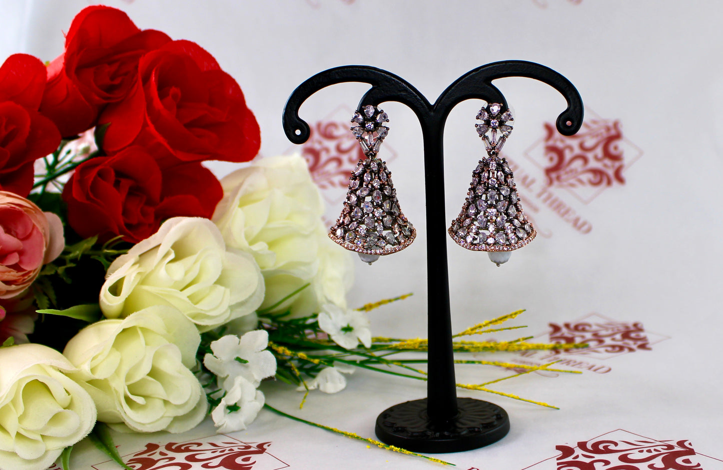 American Diamond Pearl Drop Earrings