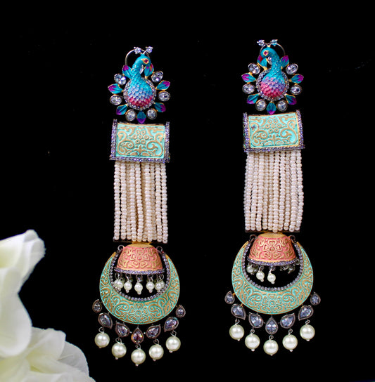 Vintage Peacock Rose Gold Drops Earrings