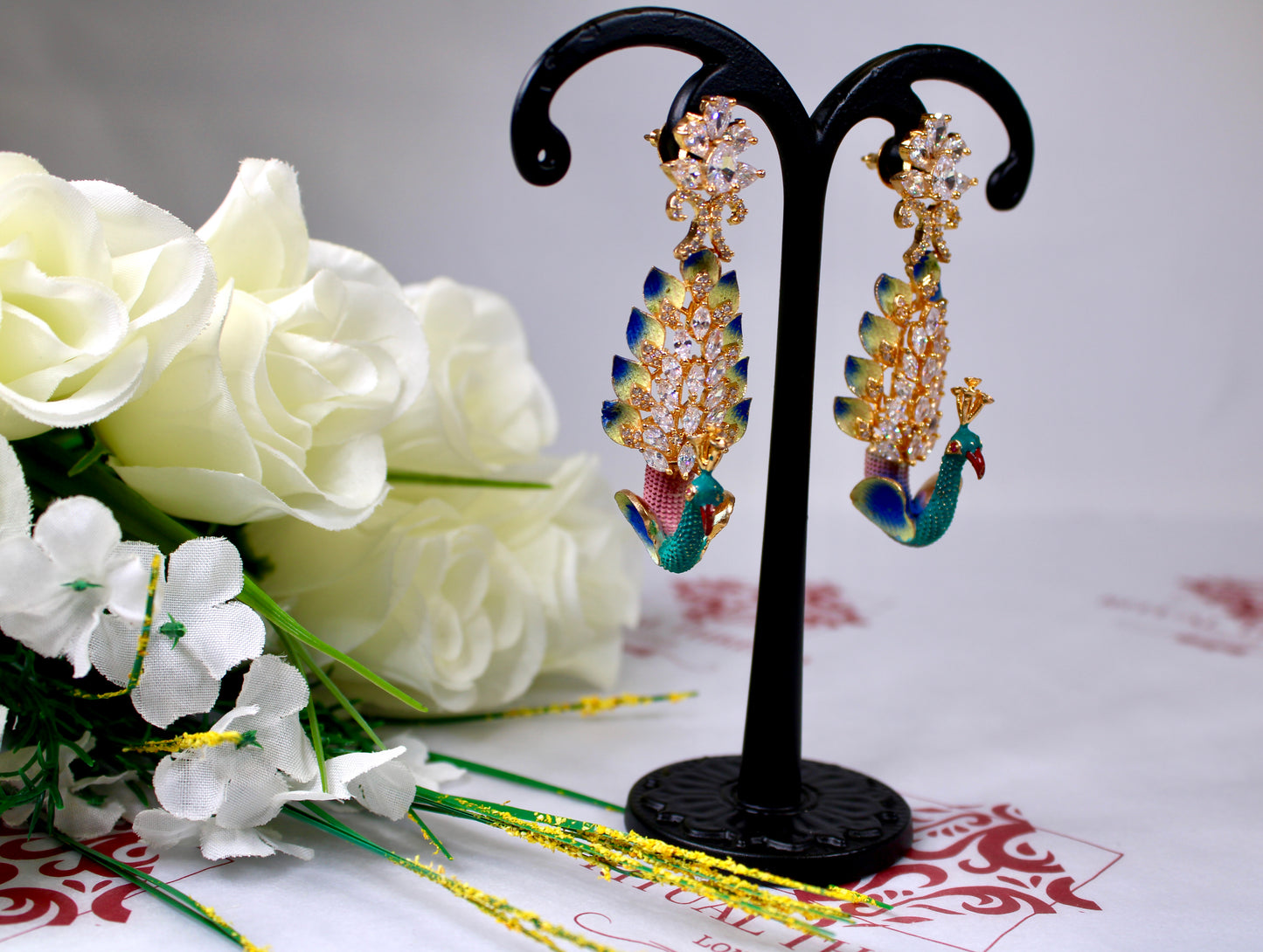 Gold Peacock Drop Earrings
