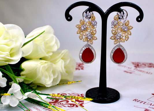 Oynx Gold Finish Stones Earrings