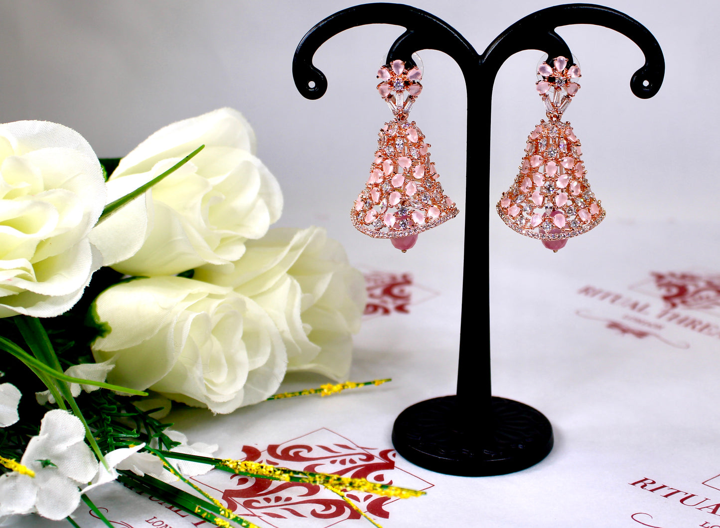 American Diamond Pearl Drop Earrings