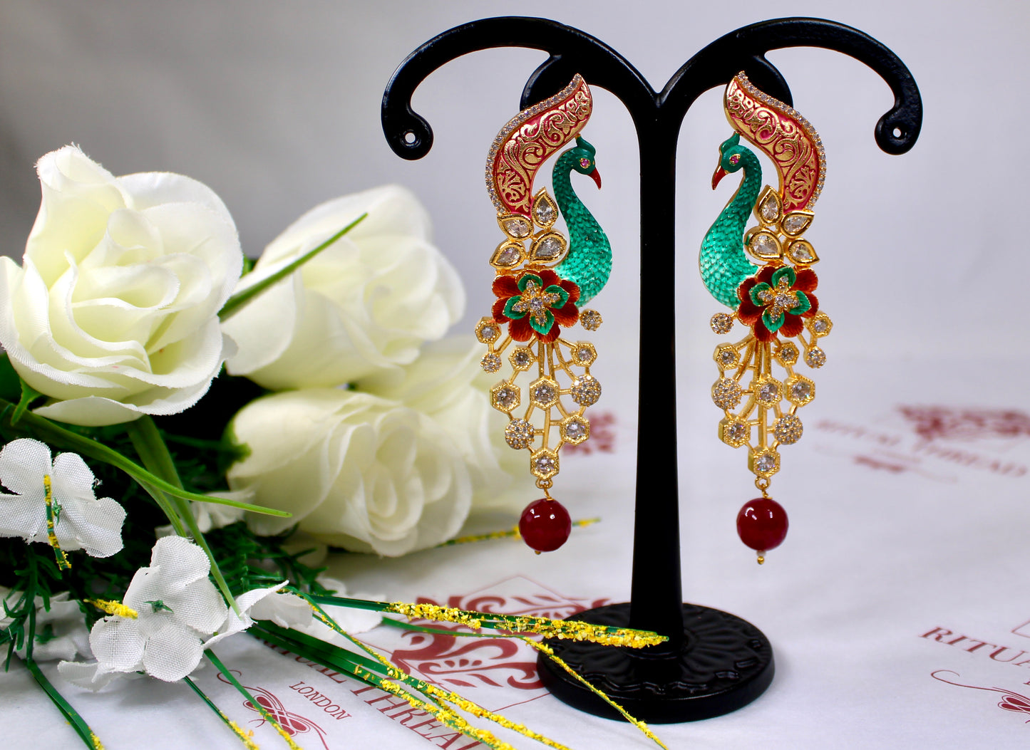 bohemian statement peacock earrings