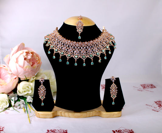 Sea Green American Diamond Necklace Set