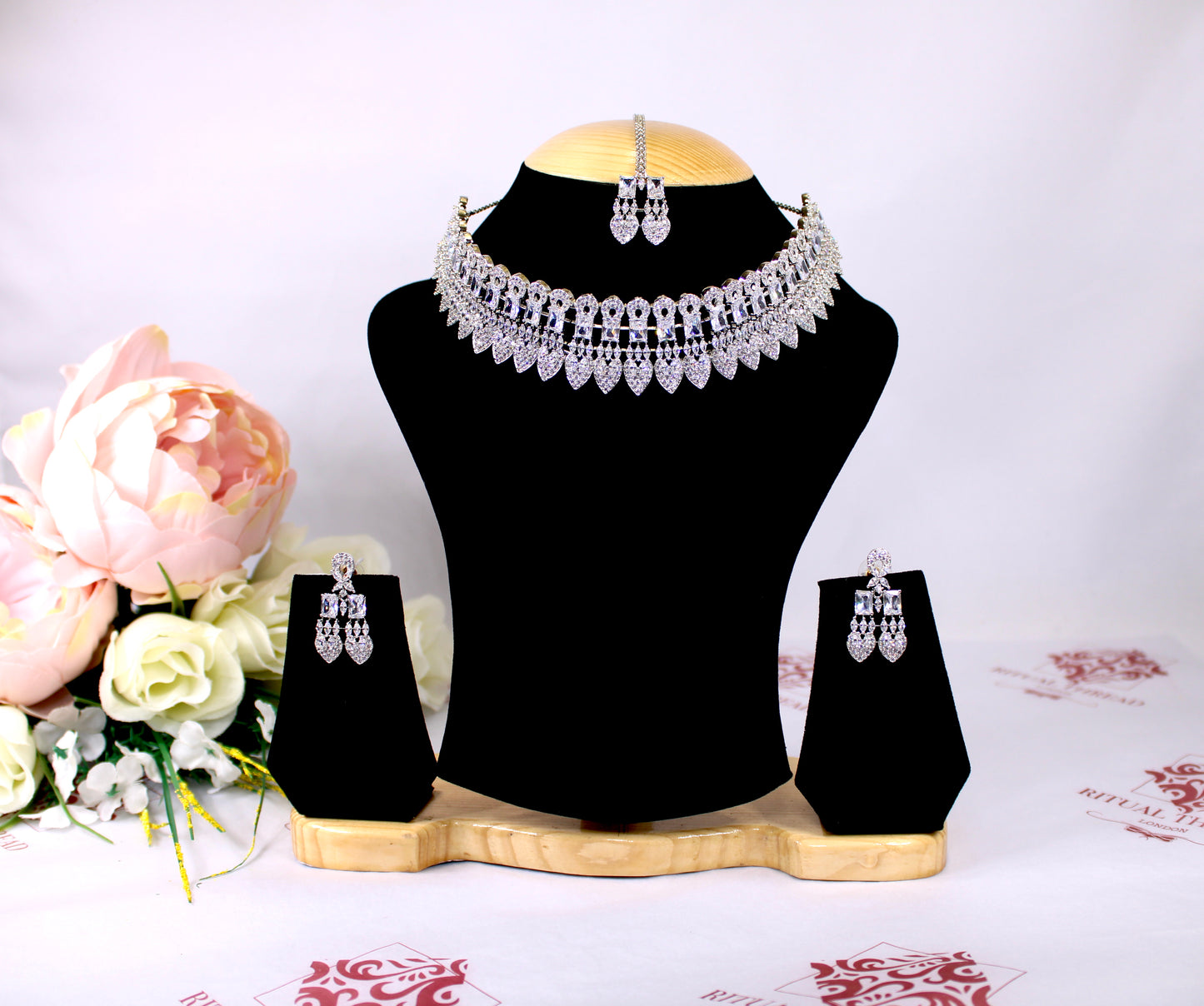 Silver American Diamond Choker Set