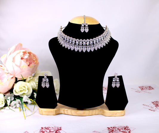 Silver American Diamond Choker Set
