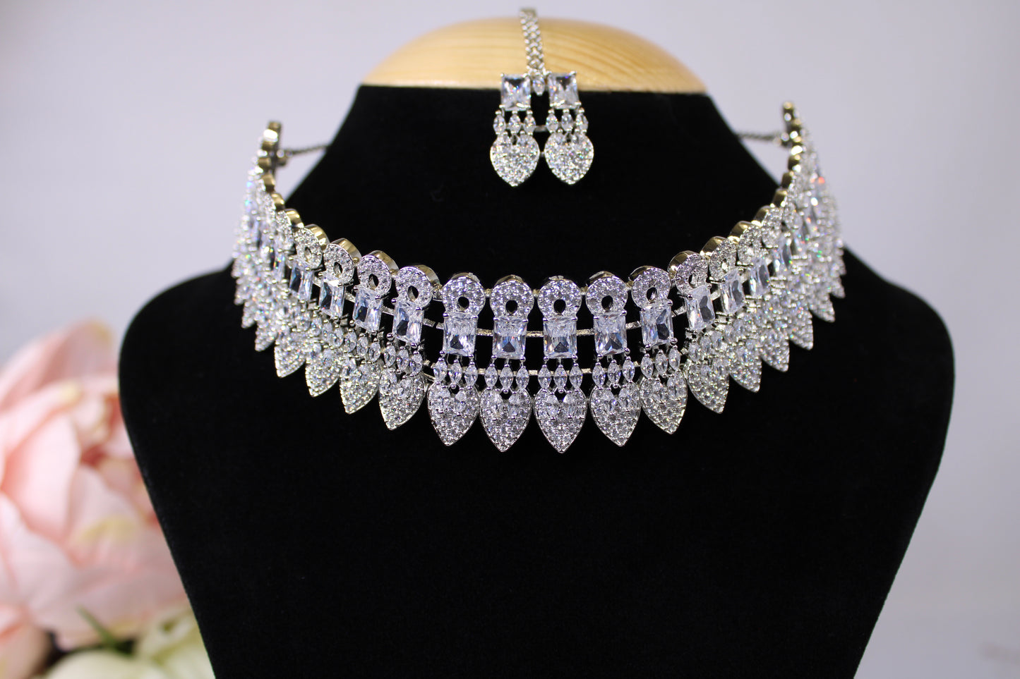 Silver American Diamond Choker Set