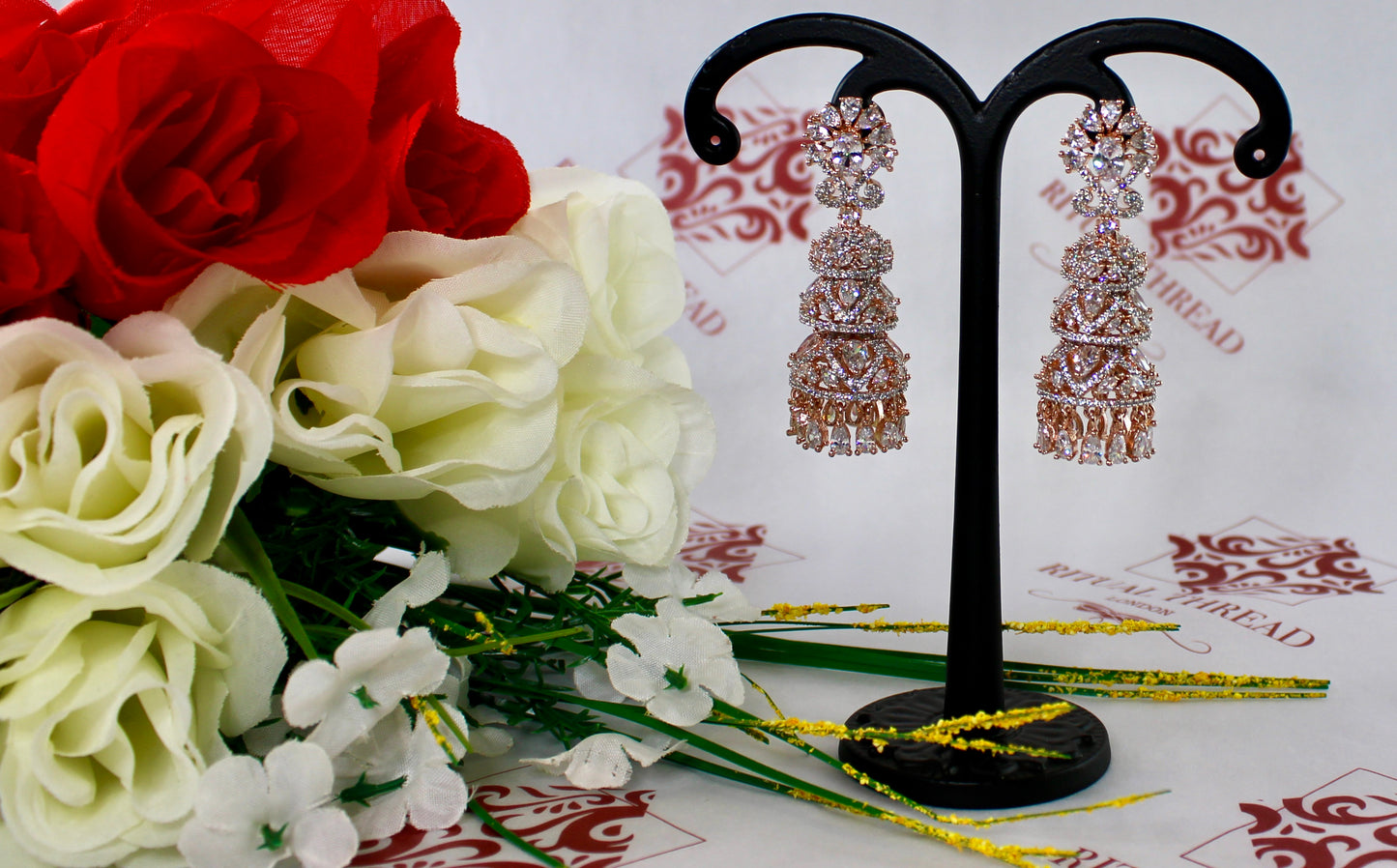 Rose Gold Triple Jhumki  Earrings