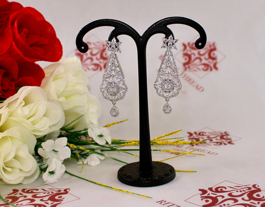 Silver American Diamond Chandelier Earrings