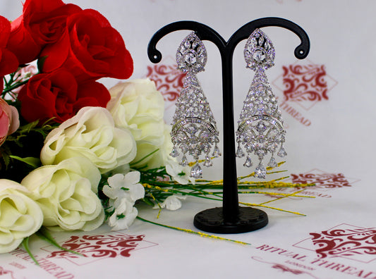 Silver American Diamond Chandelier Earrings