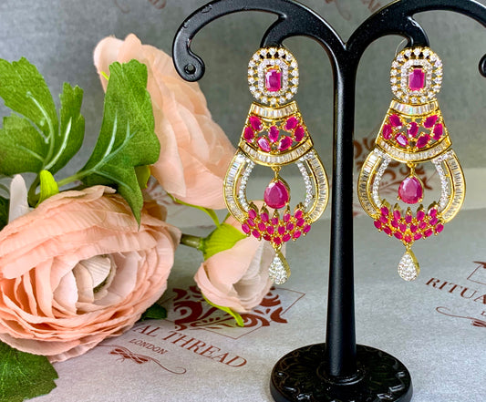 Gold pink Long Drop Earrings