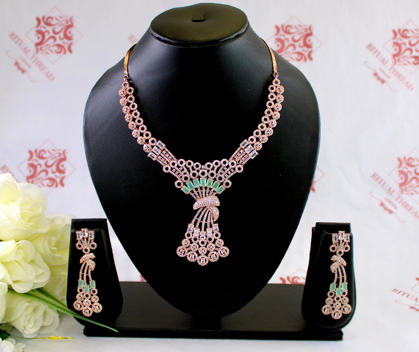 Knot Design American Diamond Necklace Set