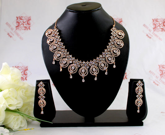 Net Design American Diamond Necklace Set