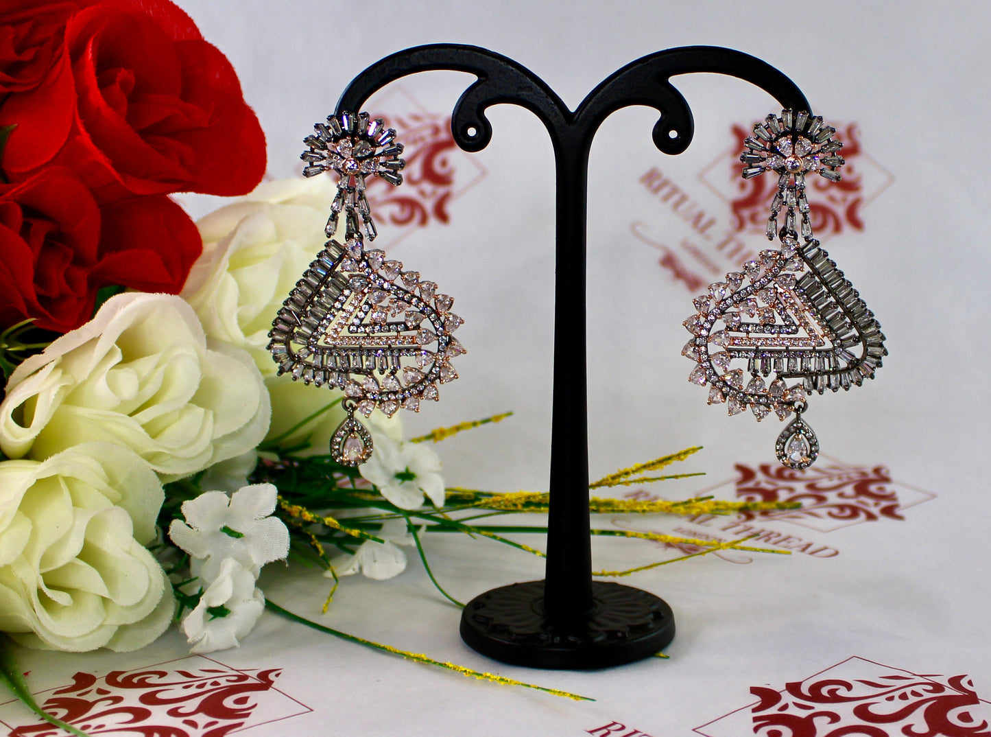 Rose Gold Oxidise American Diamond Earrings