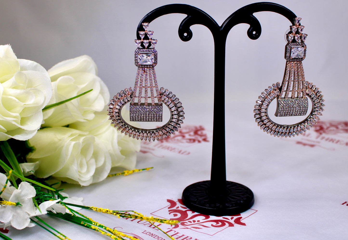 Rose Gold Oxidise American Diamond Earrings