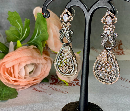 Rose Gold Oxidise Drop Earrings