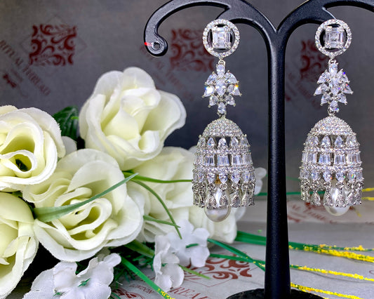 Silver American Diamond Pearl drop Earrings