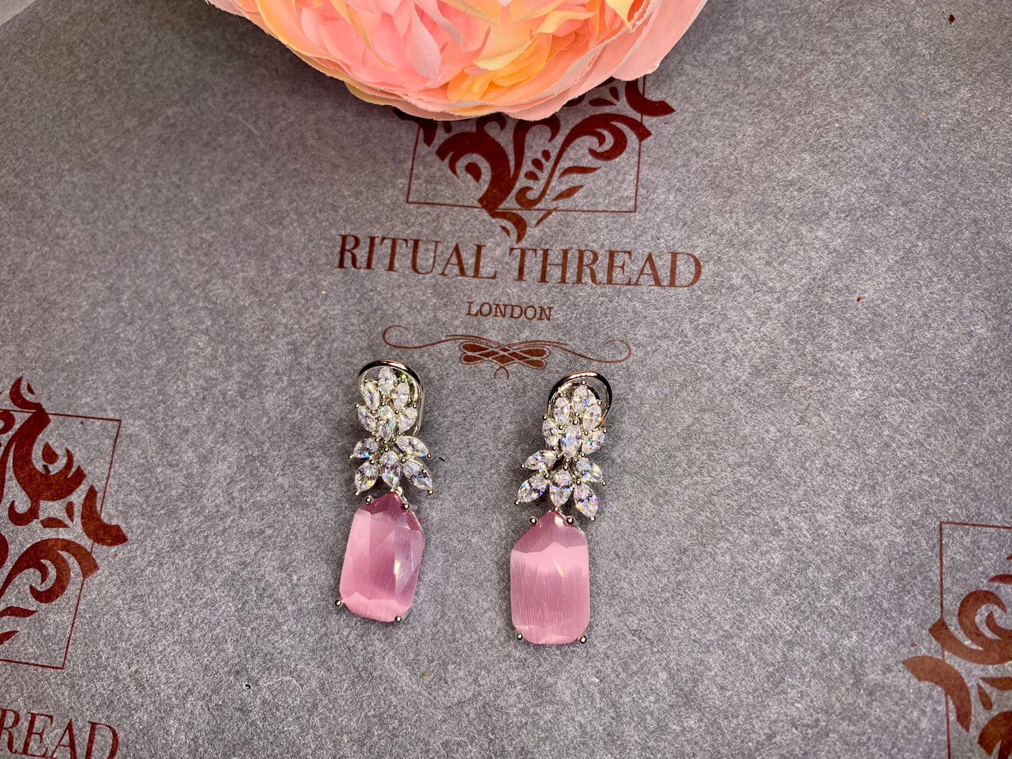 Silver Stone Dangle Drop Earrings